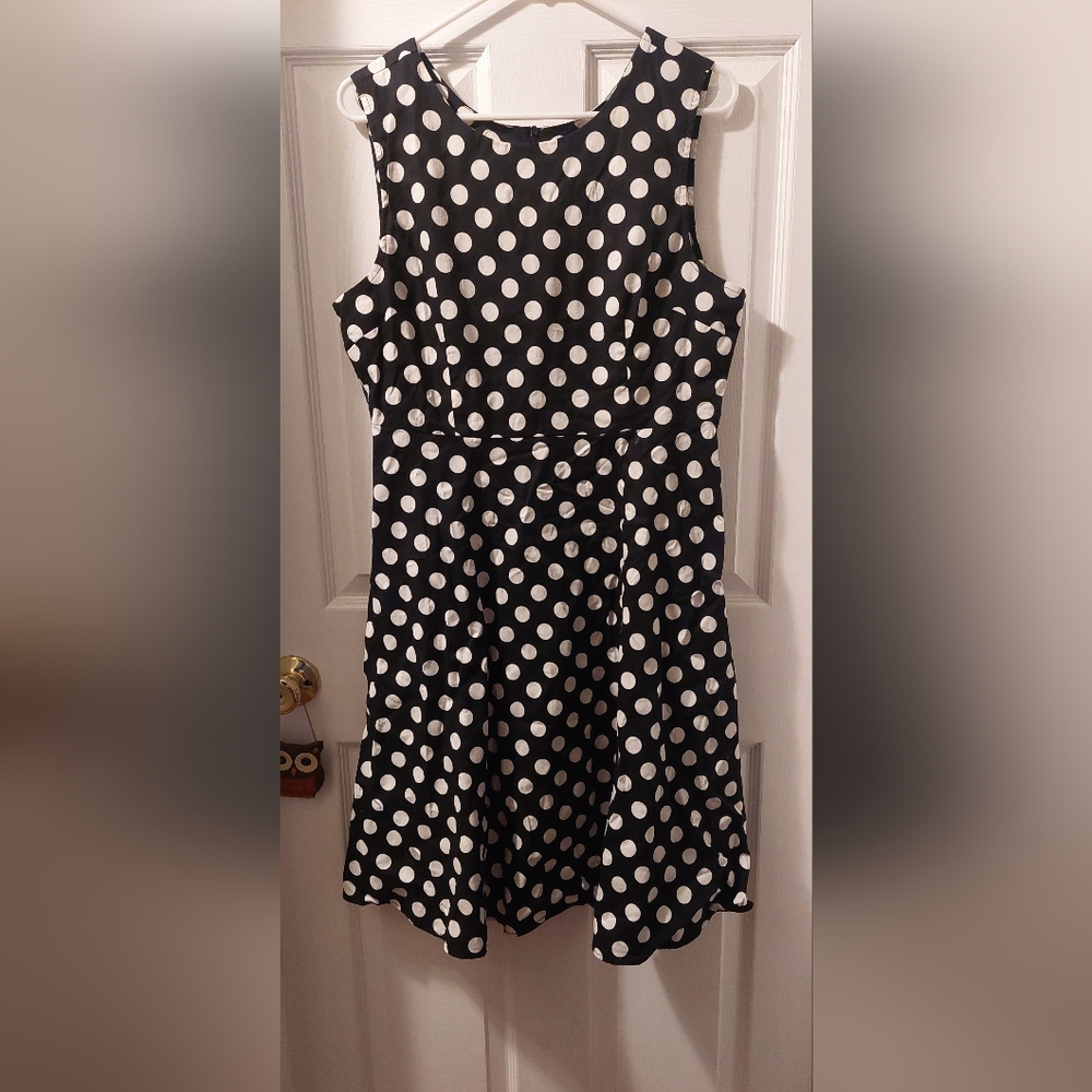 Black and White Polka Dot Fabric Dress Womens XL Sleeveless